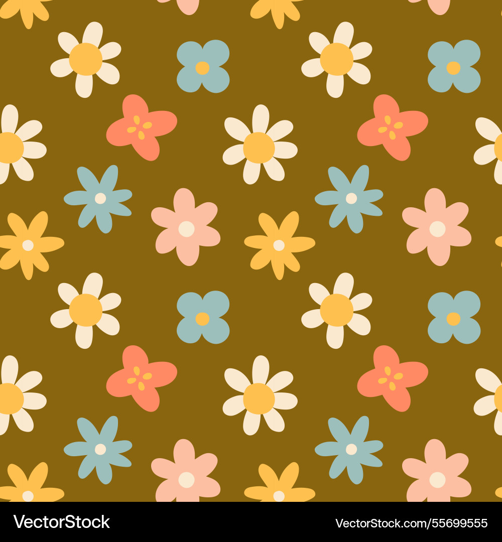 Spring flower pattern on dark green background Spring flower pattern on dark green background vector image