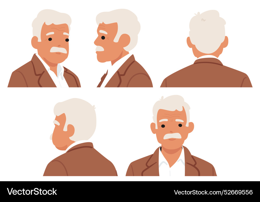 Animated old man in different views includes front Animated old man in different views includes front vector image