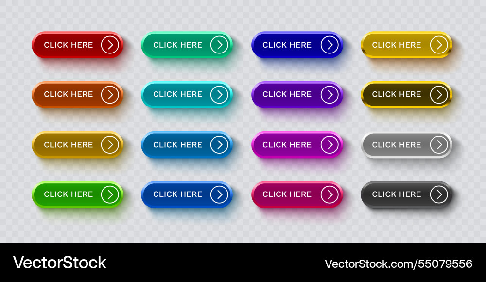 Click here button set link mouse Click here button set link mouse Vector Image