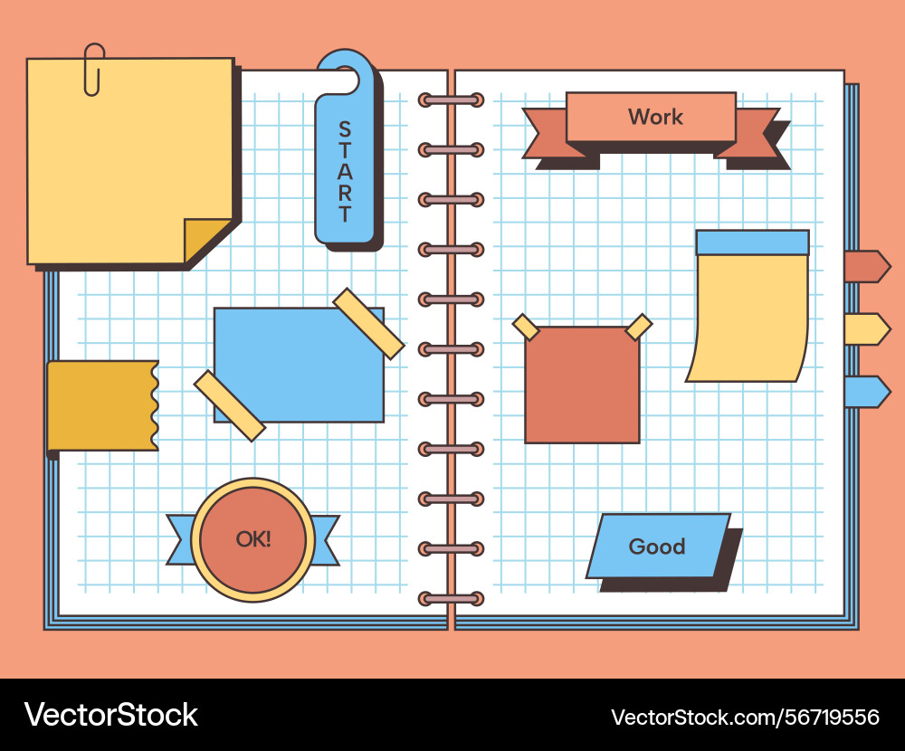 Diary with memo blank paper note empty Diary with memo blank paper note empty Vector Image
