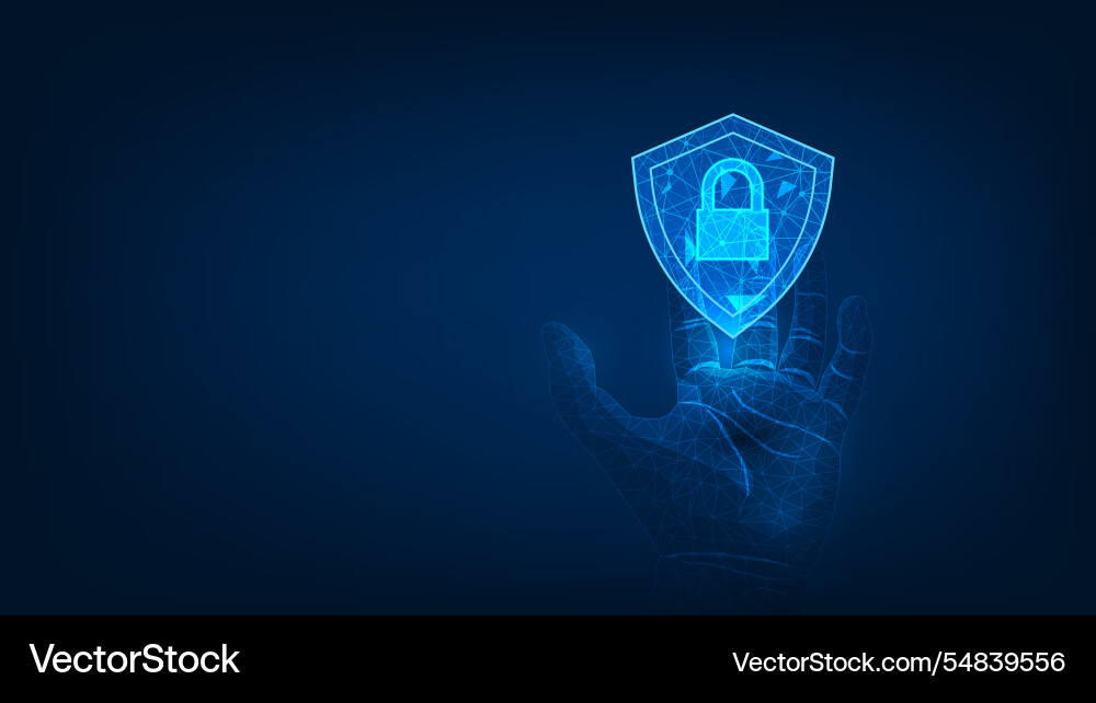 Security system lock shield in hand polygon shape Security system lock shield in hand polygon shape vector image
