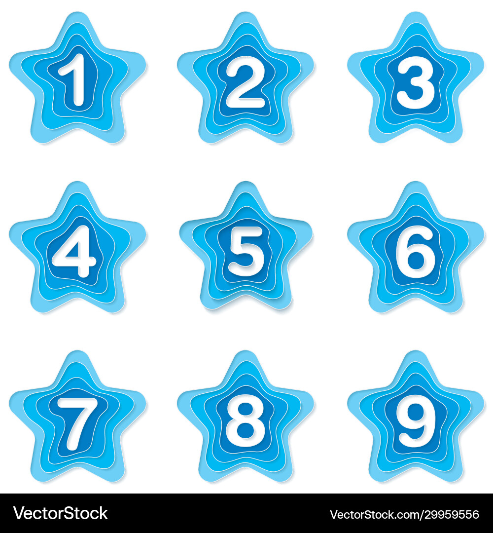 Set blue star bullet points 1 to 9 Set blue star bullet points 1 to 9 vector image