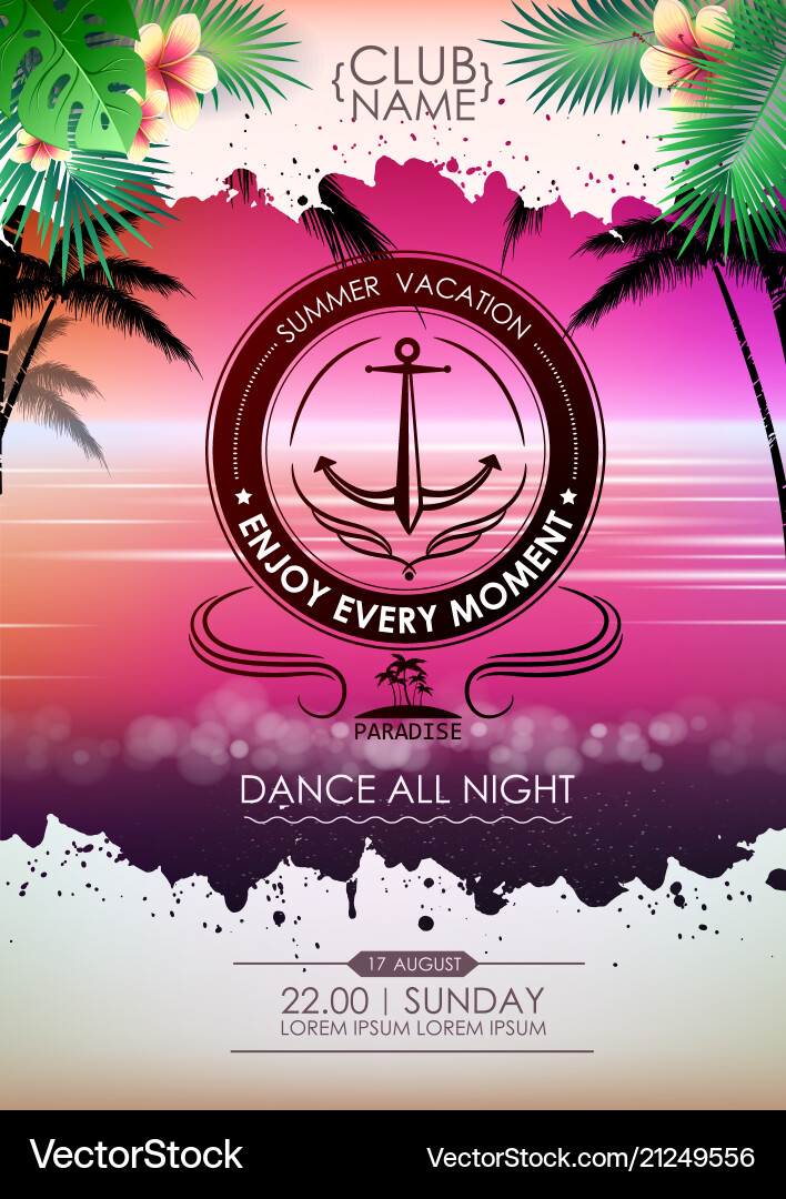 Summer disco poster cocktail beach party Summer disco poster cocktail beach party vector image