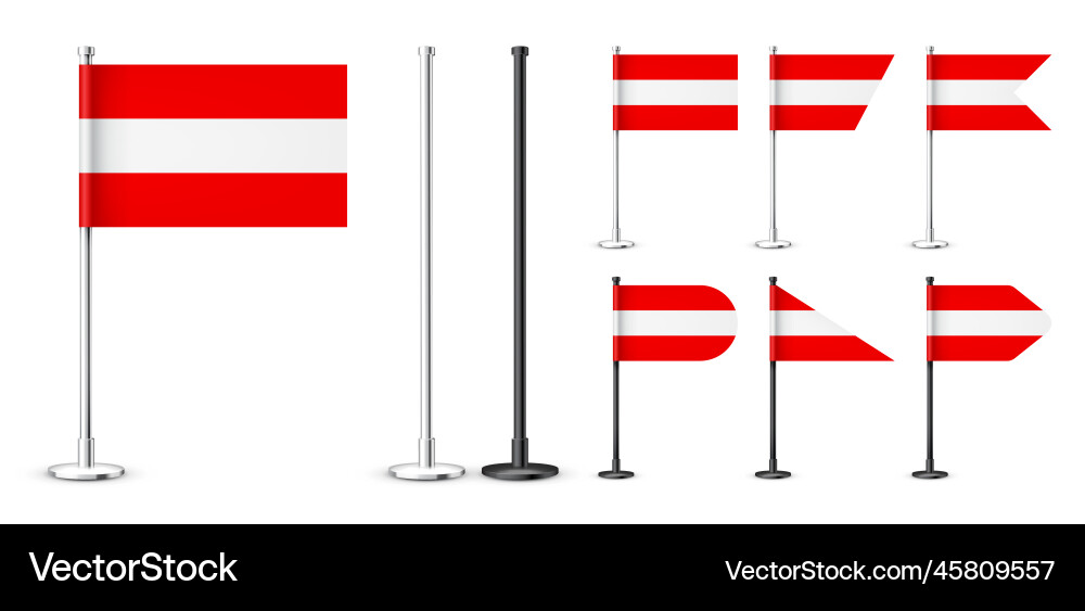 Realistic various austrian table flags on a chrome Vector Image