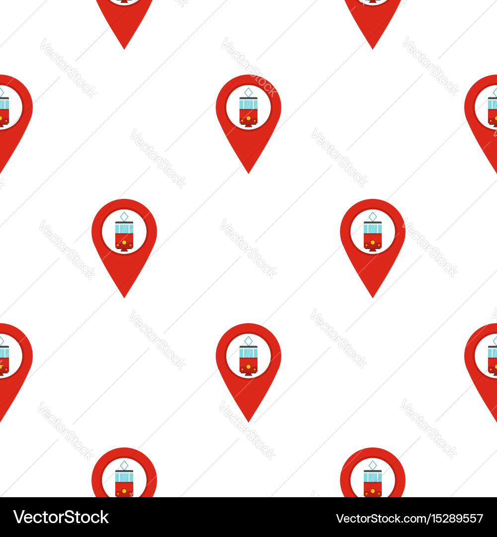 Red map pointer with tram symbol pattern flat vector image