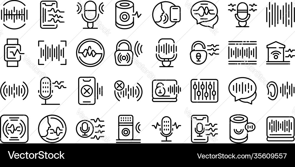 Speech recognition icons set outline style Speech recognition icons set outline style Vector Image