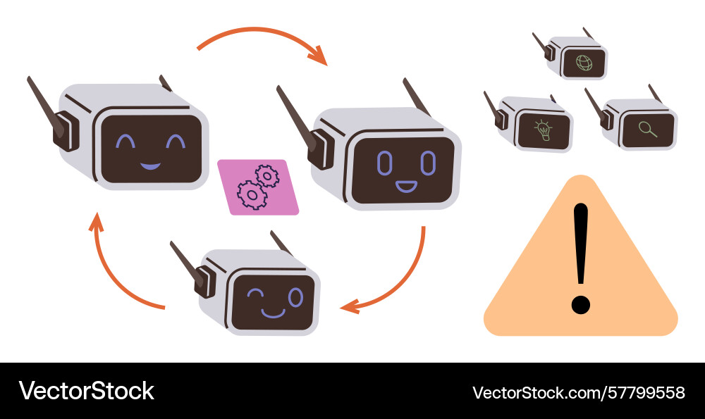 Ai robot lifecycle with error alert and data vector image