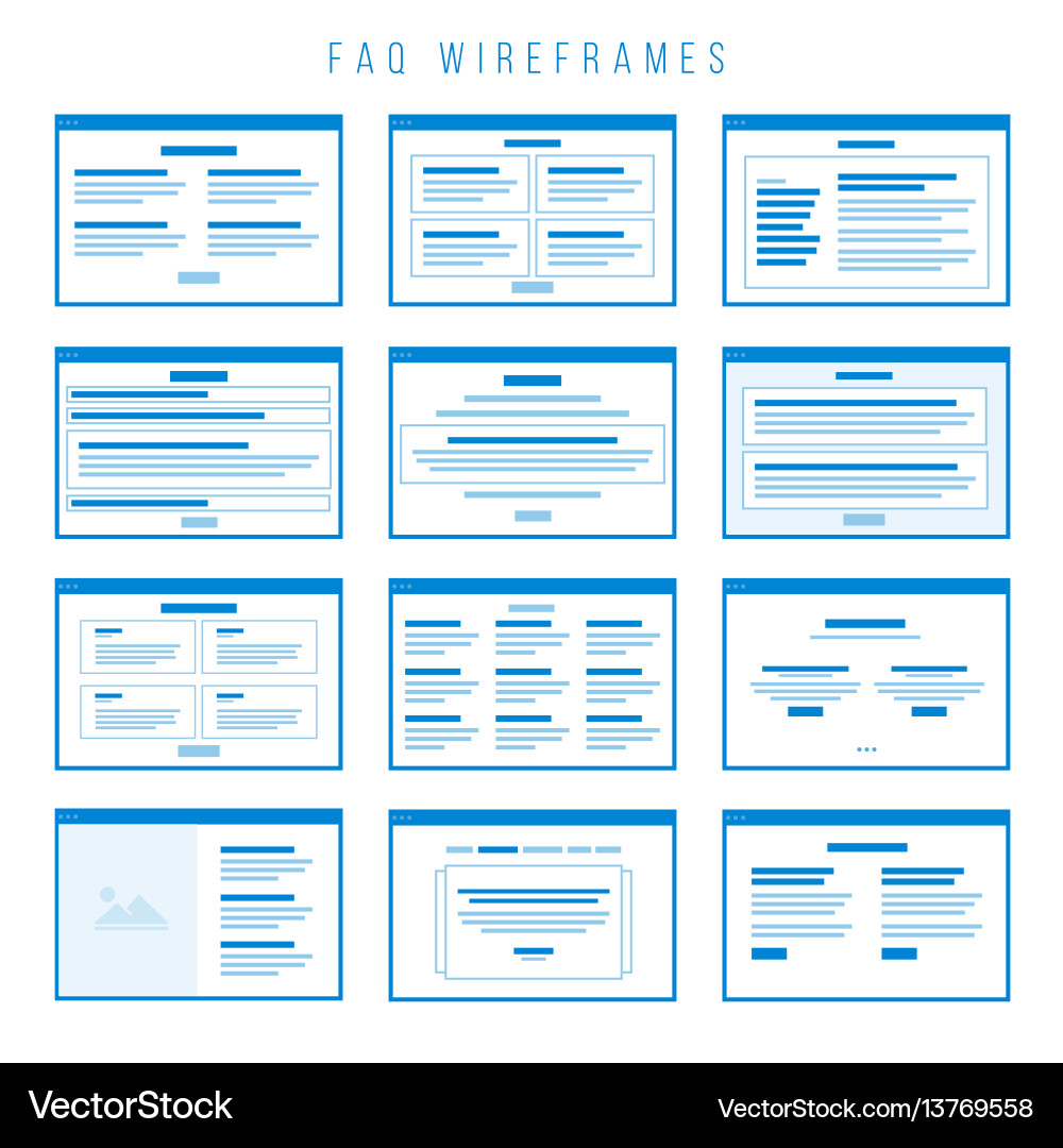 Faq wireframe components for building prototypes Faq wireframe components for building prototypes vector image