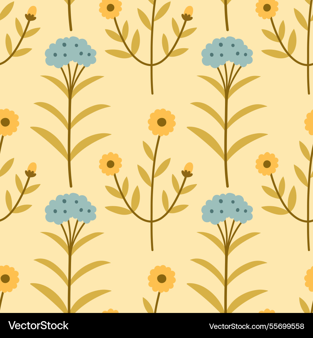 Spring flower pattern on yellow background Spring flower pattern on yellow background vector image