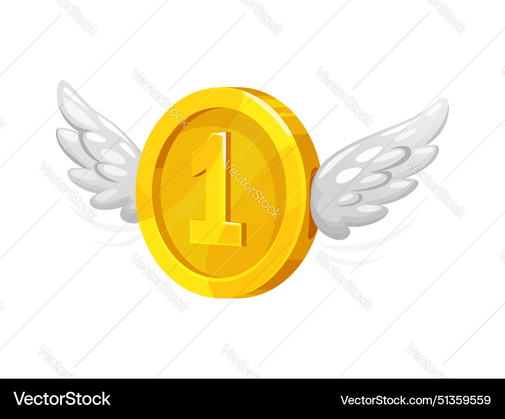 3d golden money coin with wings flying currency 3d golden money coin with wings flying currency vector image