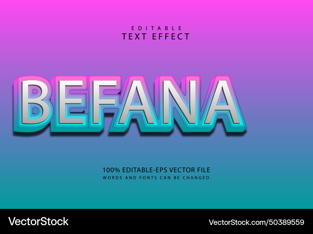Befana editable text effect 3 dimension emboss Vector Image