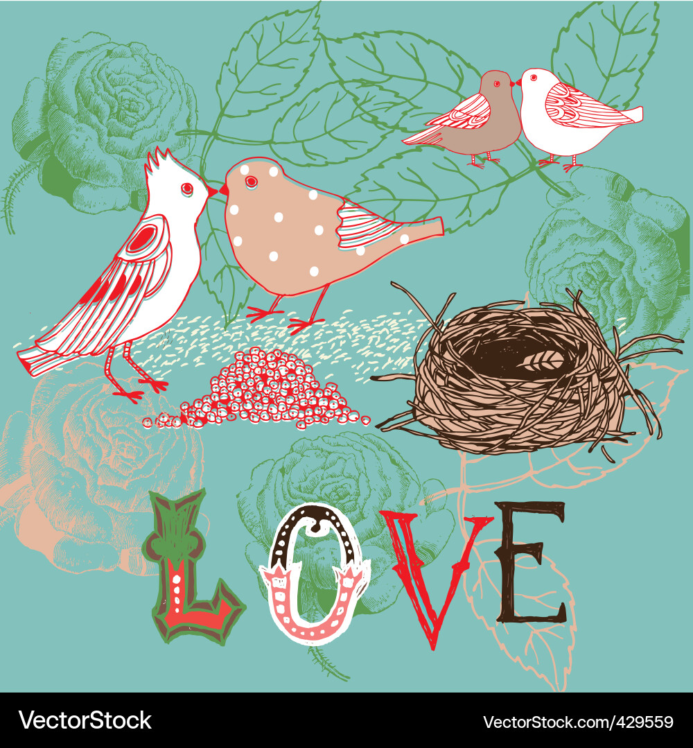 Colorful Birds Love Background Vector Image