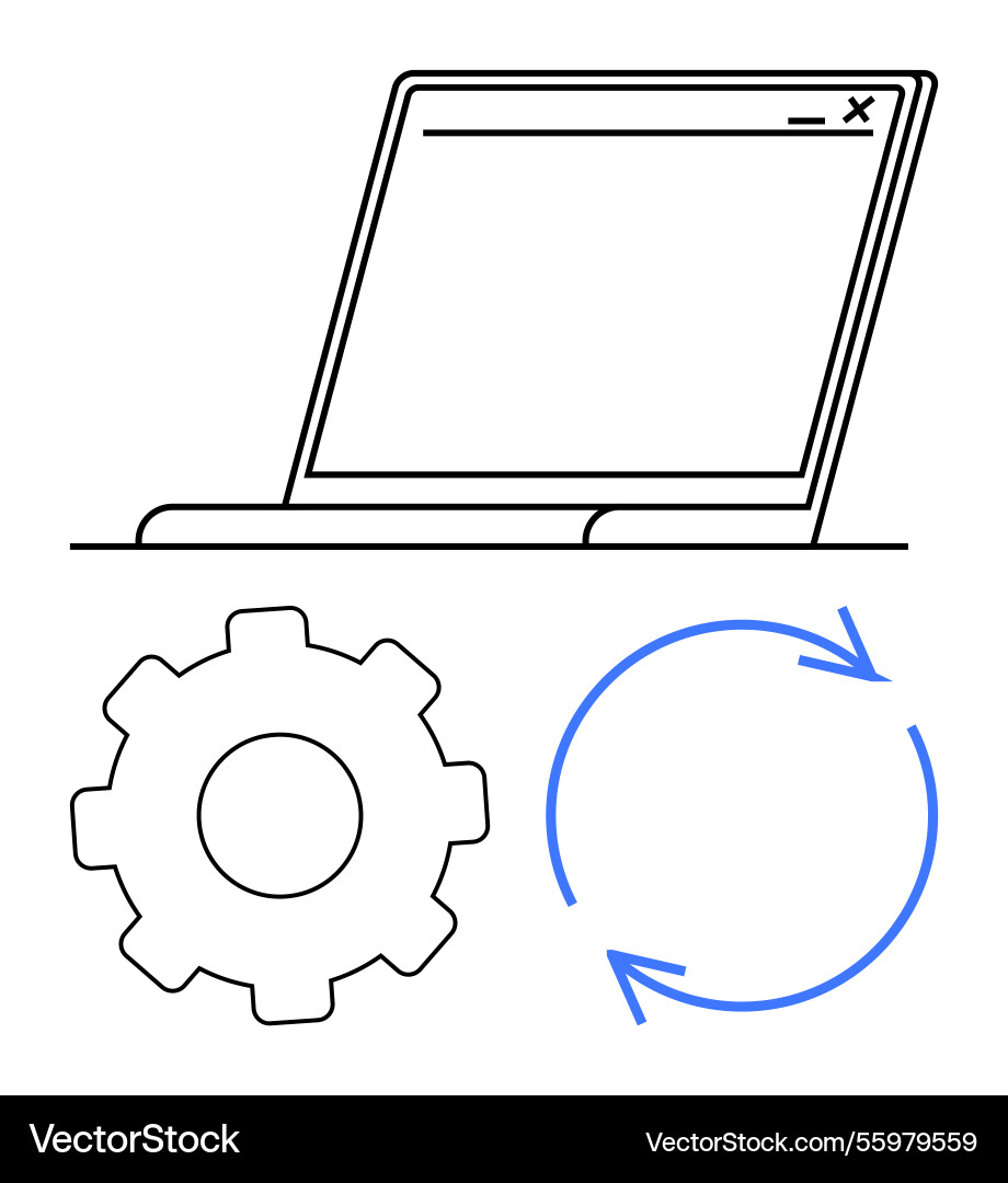 Minimalistic computer screen gear and circular Minimalistic computer screen gear and circular vector image