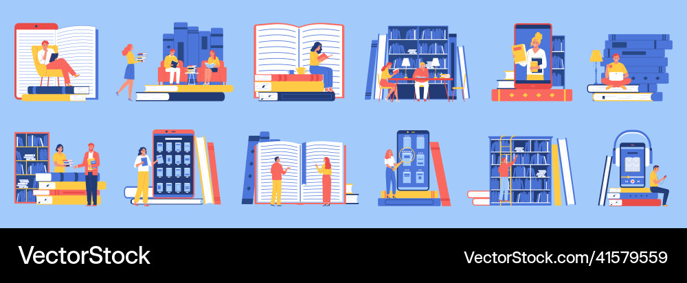 Modern Reading Set - Digital Library Vector Image