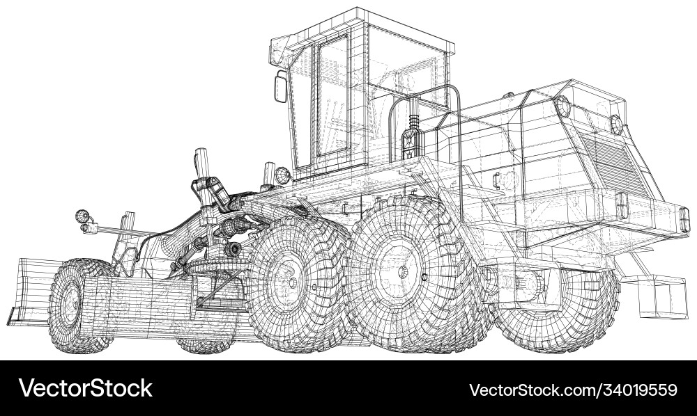 Motor grader in outline style wire-frame line Motor grader in outline style wire-frame line vector image