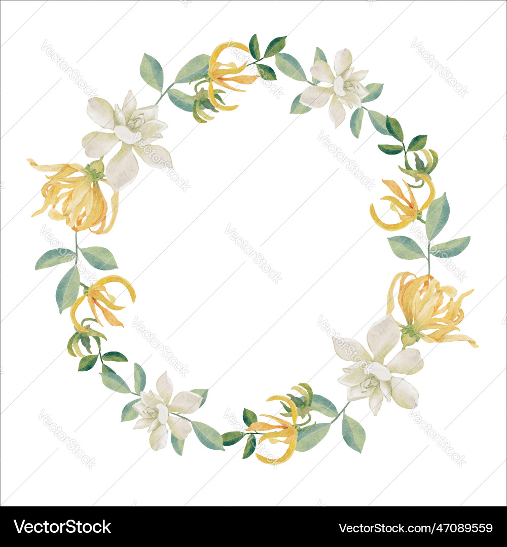 Thai Gardenia Wreath - Watercolor Vector Image