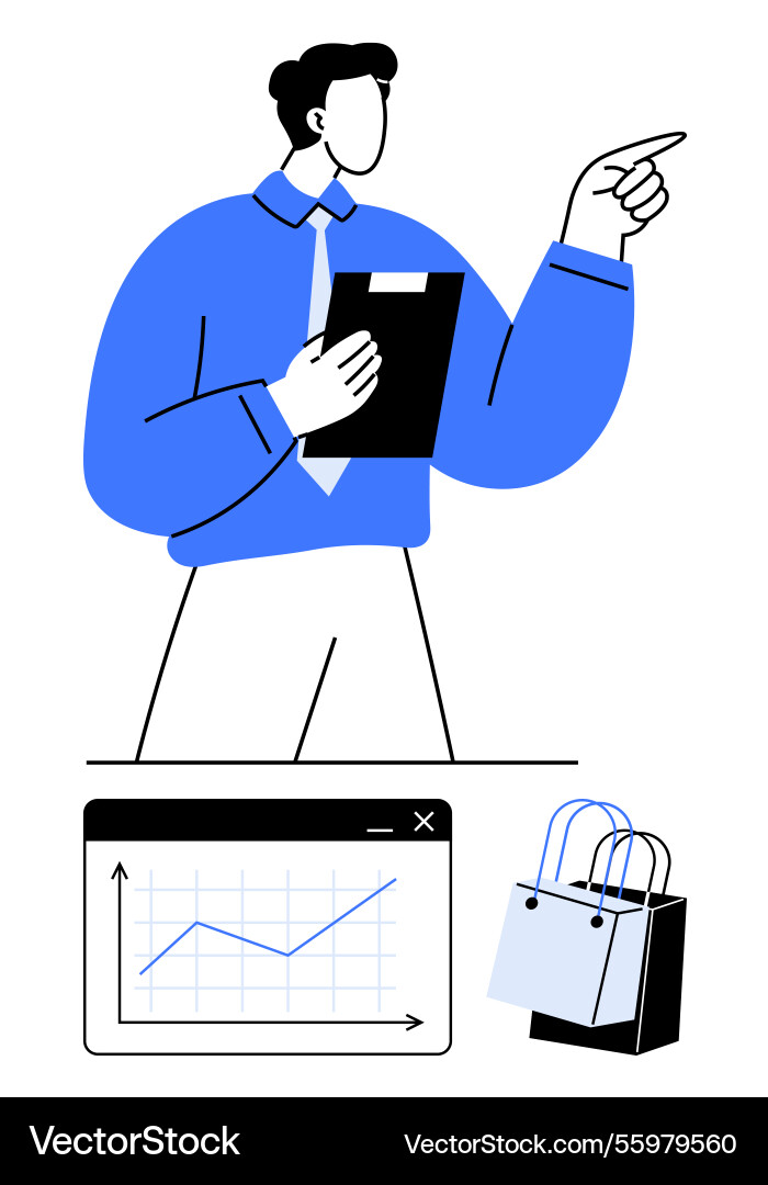 Man reviewing data with clipboard chart Vector Image