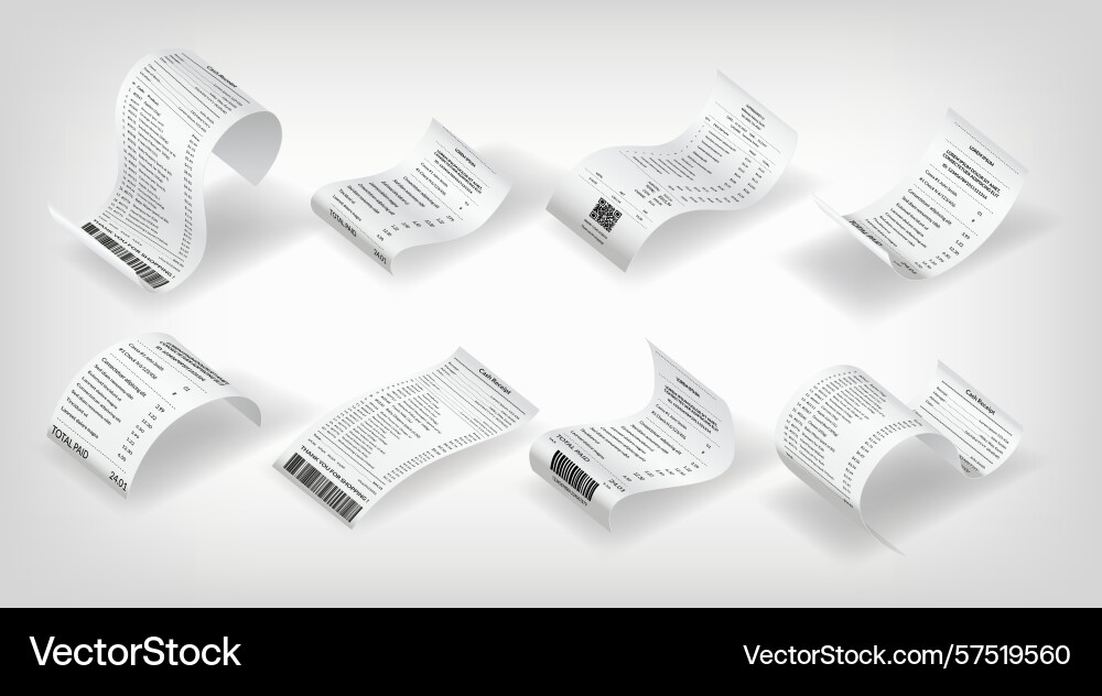 Payment check and receipts with shadow set Vector Image