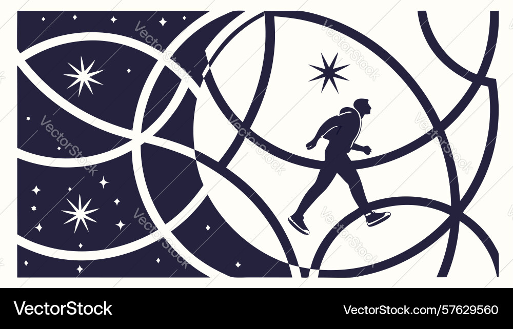 Runner in geometric abstract pattern dynamic vector image