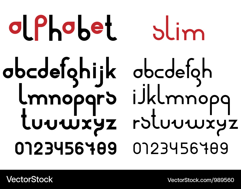 Slim Black Font Set - Numbers & Letters vector image