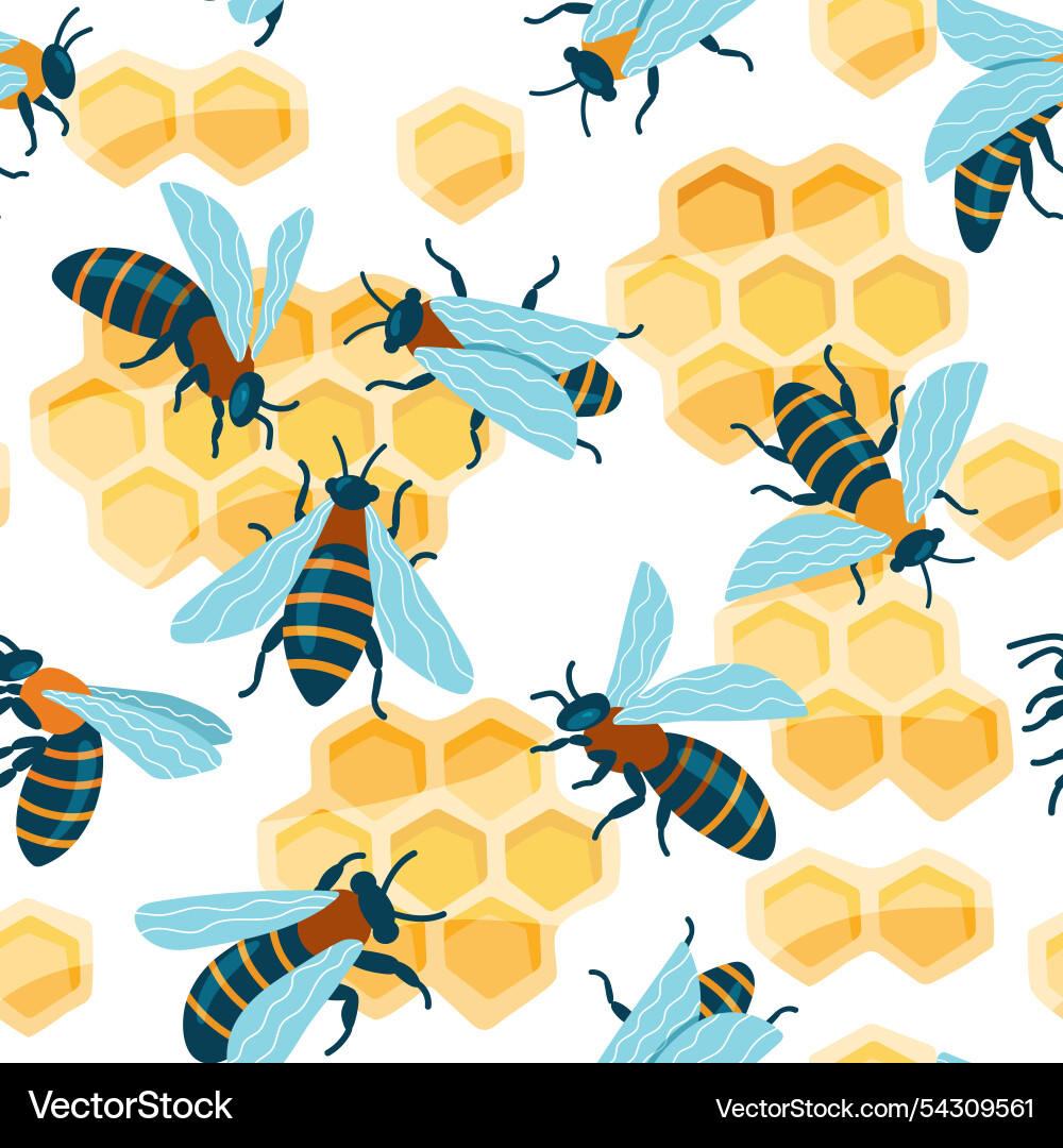 Cartoon bee pattern seamless print of cute Cartoon bee pattern seamless print of cute vector image