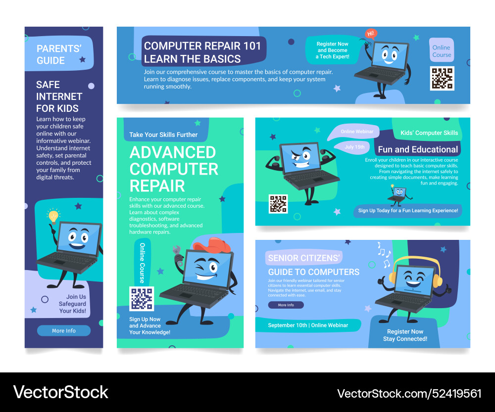 Computer learn and repair guide educational class Computer learn and repair guide educational class vector image
