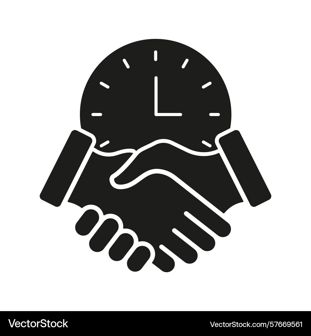 Handshake with clock solid icon time management vector image
