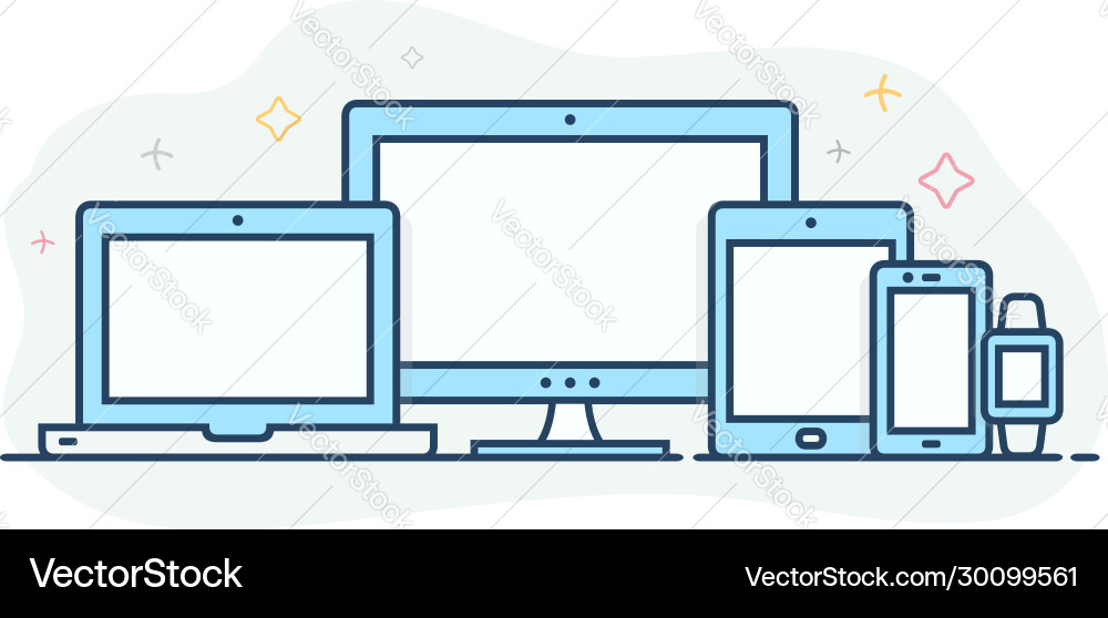 Modern flat color line responsive web icons Vector Image
