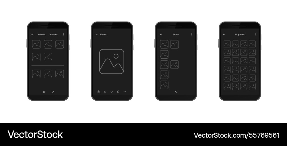 Smartphone displaying photo gallery app interface Vector Image