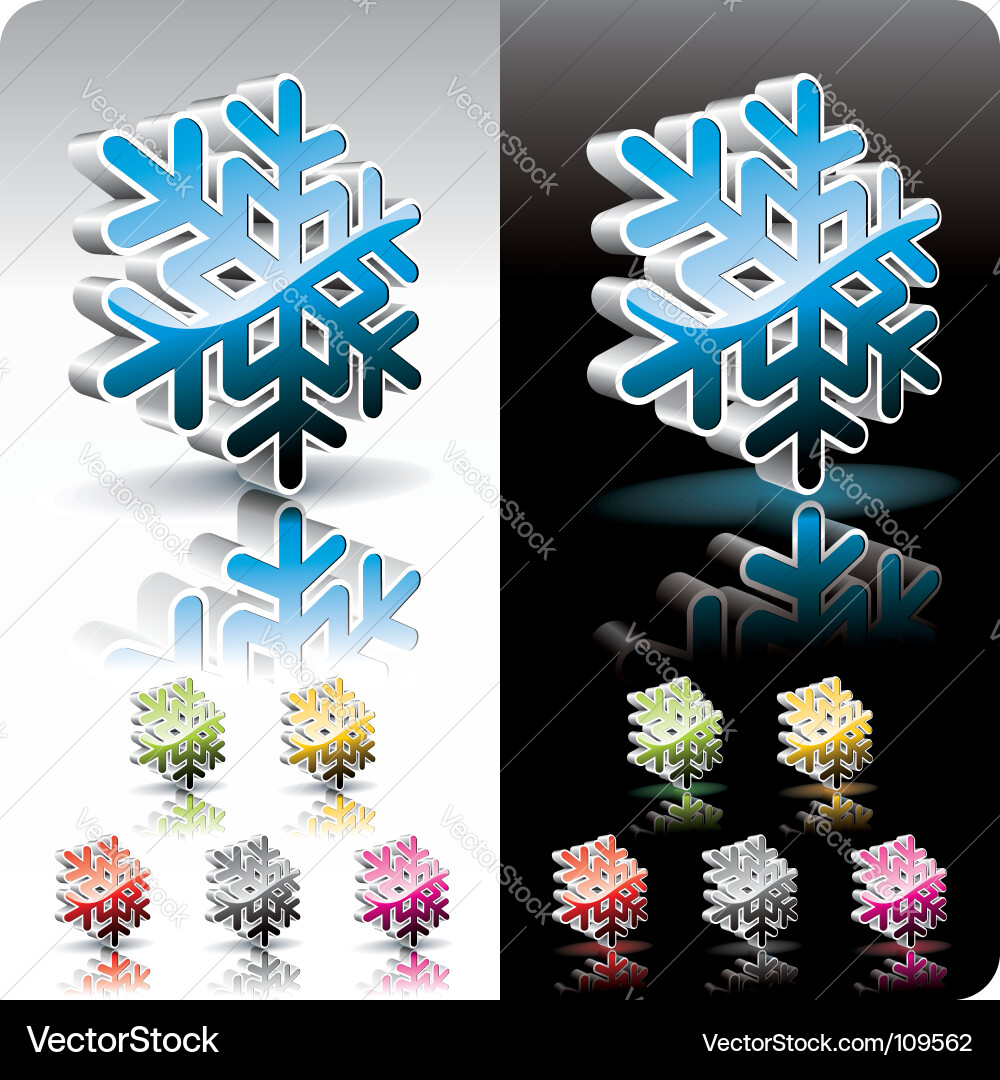 3D Snowflake Button Set - Winter Collection Vector Image