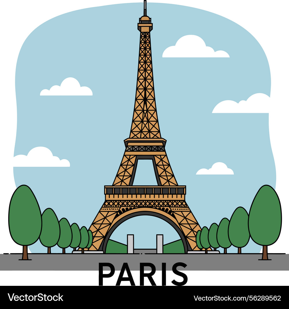 Eiffel tower landmark with surrounding trees Vector Image