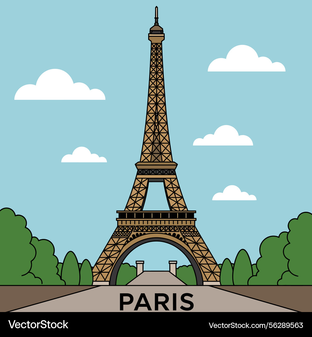 Eiffel tower landmark with trees and clouds Vector Image