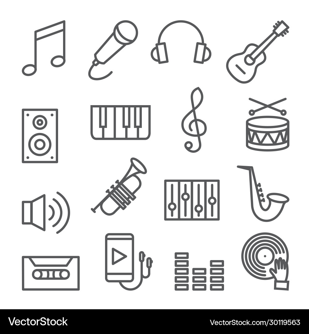 Music Line Icons - Instruments & Audio Vector Image