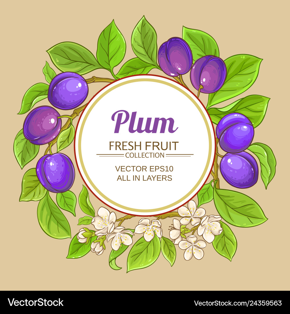 Plum branches frame on color background Plum branches frame on color background vector image