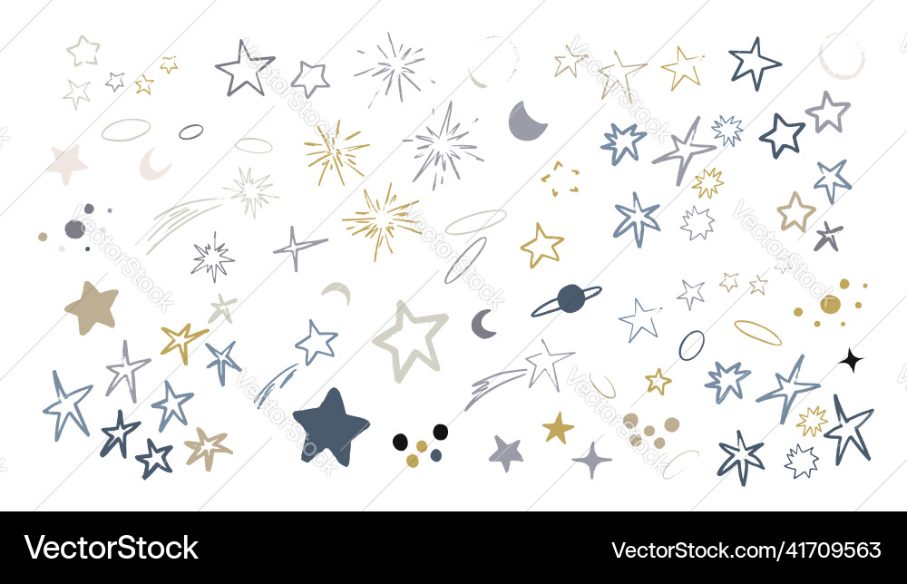 Set of stars comets and space objects vector image