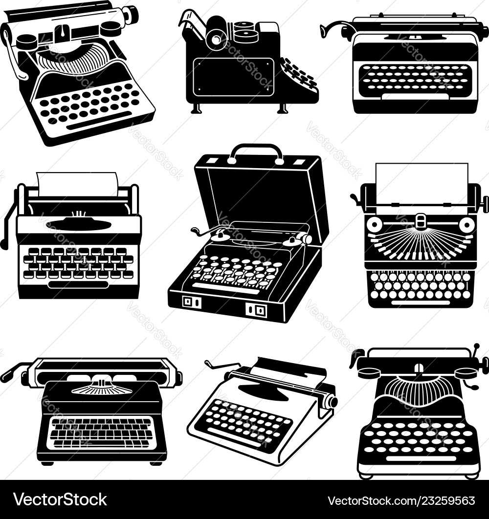 Typewriter icon set simple style Typewriter icon set simple style vector image