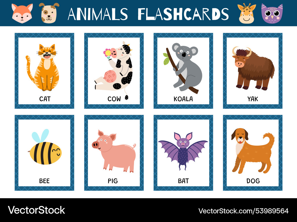 animals-flashcards-collection-for-kids-royalty-free-vector for Free Printable Printable Animal Flash Cards Animals flashcards collection for kids Royalty Free Vector for Free Printable Printable Animal Flash Cards