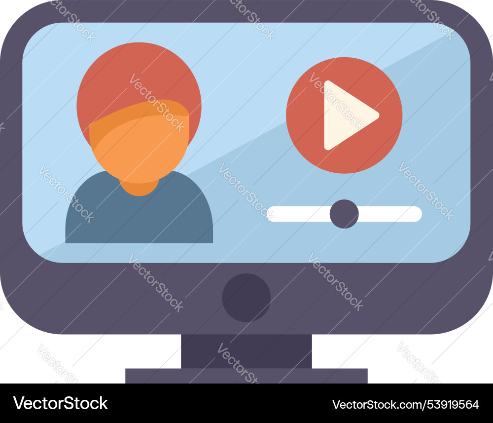 Computer showing video player with man on screen vector image