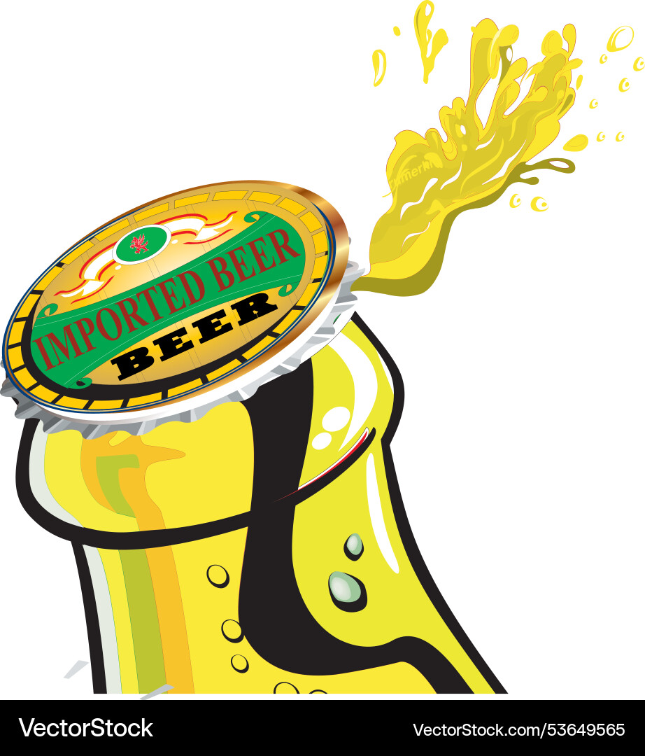 Imported beer bottle cap exploding vector image