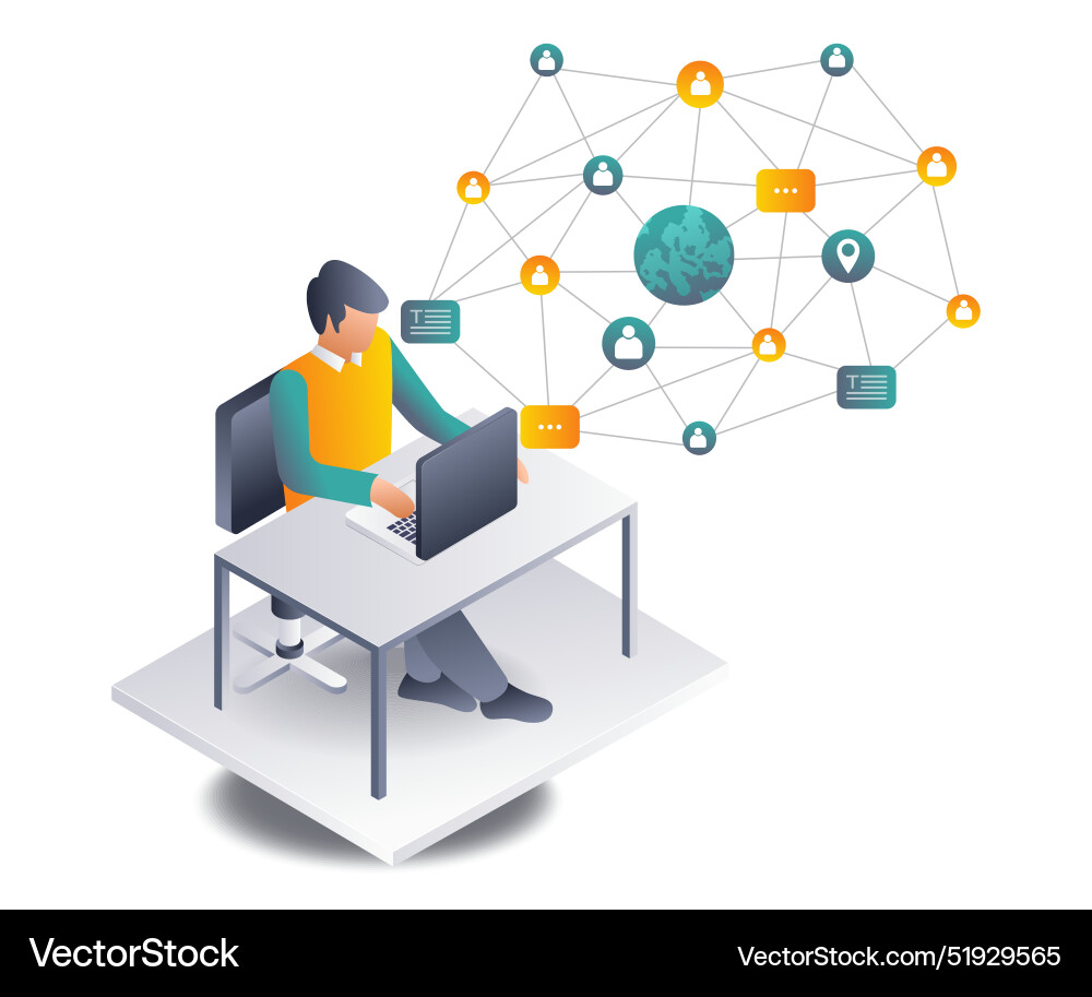 Men expanding networks through computer technology Men expanding networks through computer technology vector image
