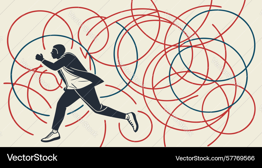 Dynamic sprinter with abstract circular elements vector image