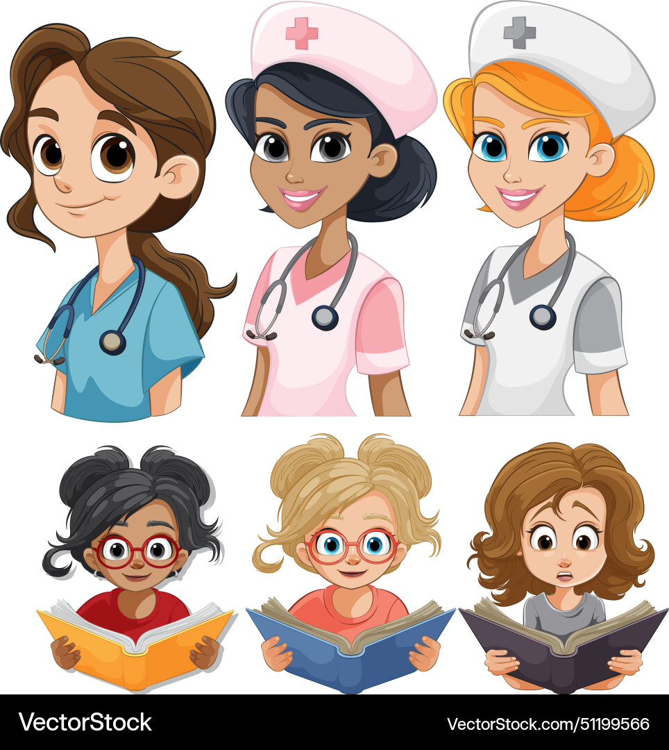 Frauen im Gesundheitswesen und im Bildungswesen Frauen im Gesundheitswesen und im Bildungswesen vektorbild
