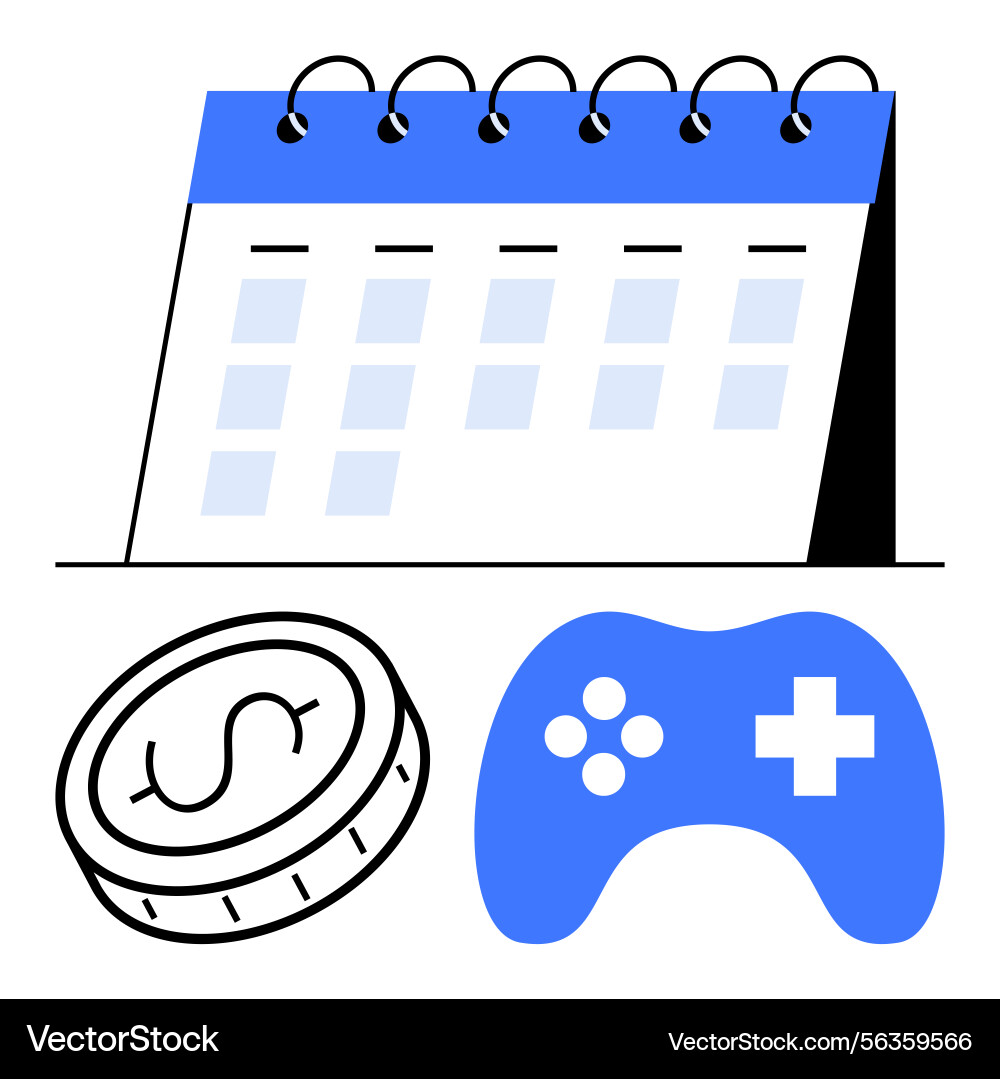 Gaming calendar with coin and game controller Vector Image