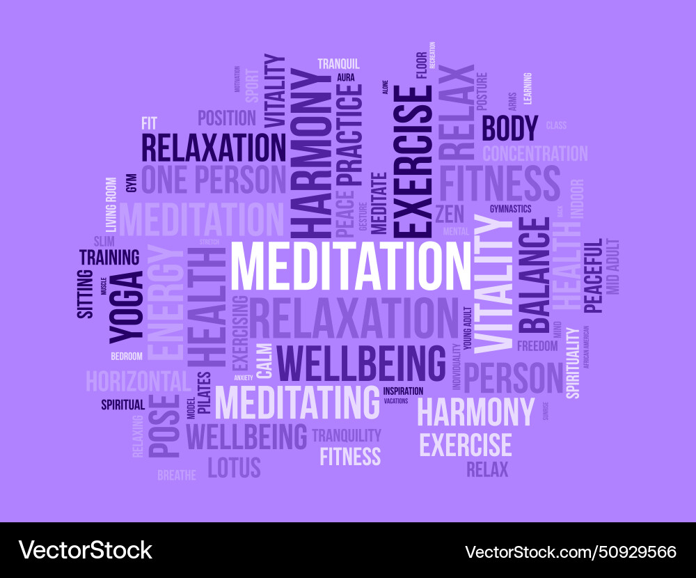 Meditation day word cloud template health Meditation day word cloud template health Vector Image