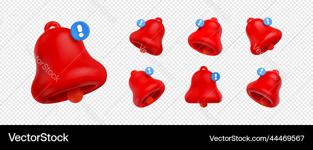 3d render notification bells red unread message 3d render notification bells red unread message vector image