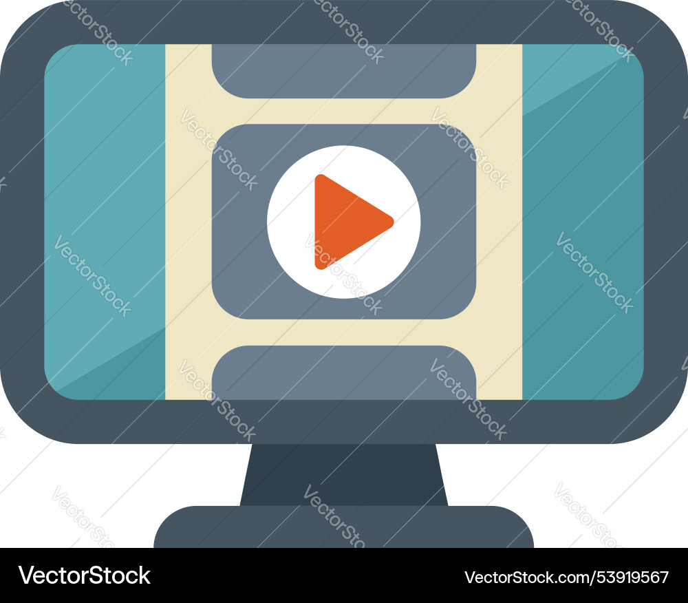Desktop computer displaying video player interface Desktop computer displaying video player interface vector image