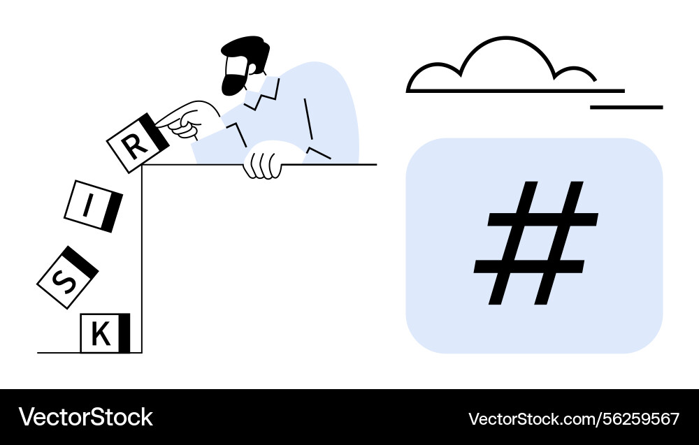Man removing risk blocks with cloud and metadata Man removing risk blocks with cloud and metadata vector image