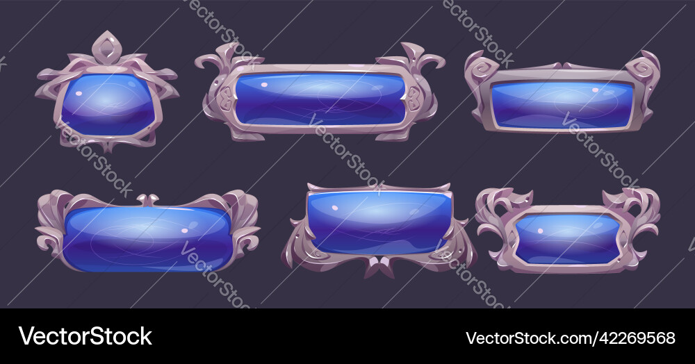 Fantasy buttons with silver frames for rpg game Fantasy buttons with silver frames for rpg game vector image