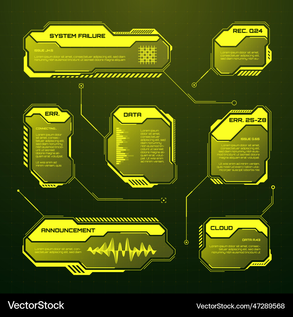Yellow futuristic hud ui elements sci-fi user Yellow futuristic hud ui elements sci-fi user vector image