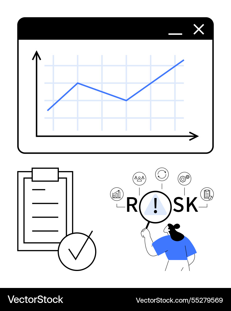 Business data analysis with a rising graph Business data analysis with a rising graph vector image